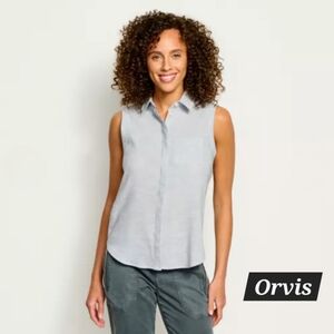 Orvis Like New Gingham (Checkered)/Floral Button Down Sleeveless Top